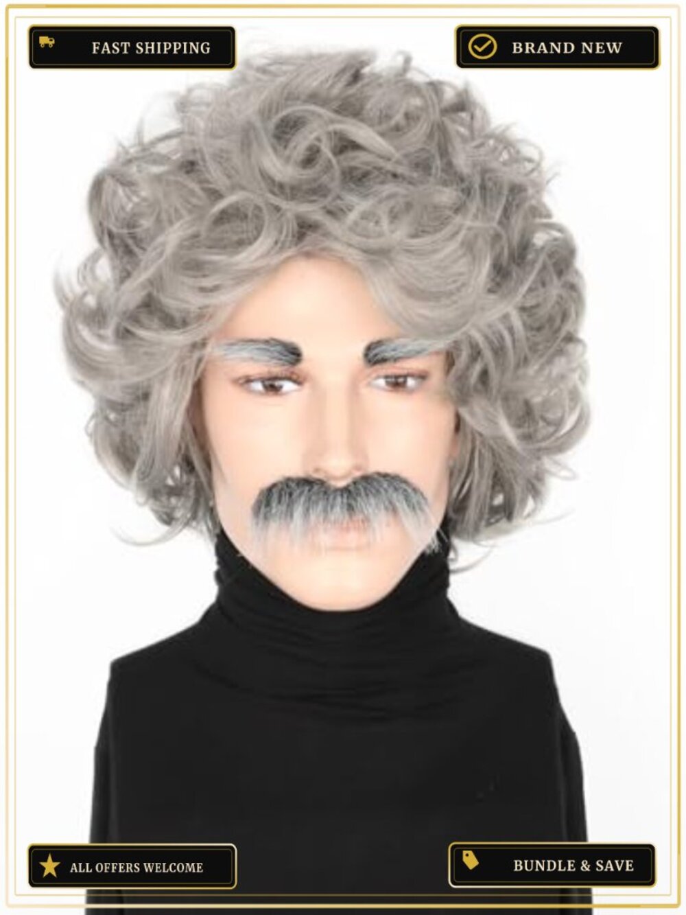 Grey Old Man Wig Halloween Costume Cosplay Wig and Moustache Eyebrows